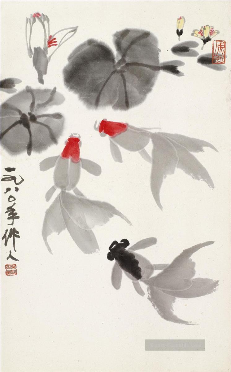 Wu Zuoren goldfishes 1980 Chinesische Malerei Ölgemälde